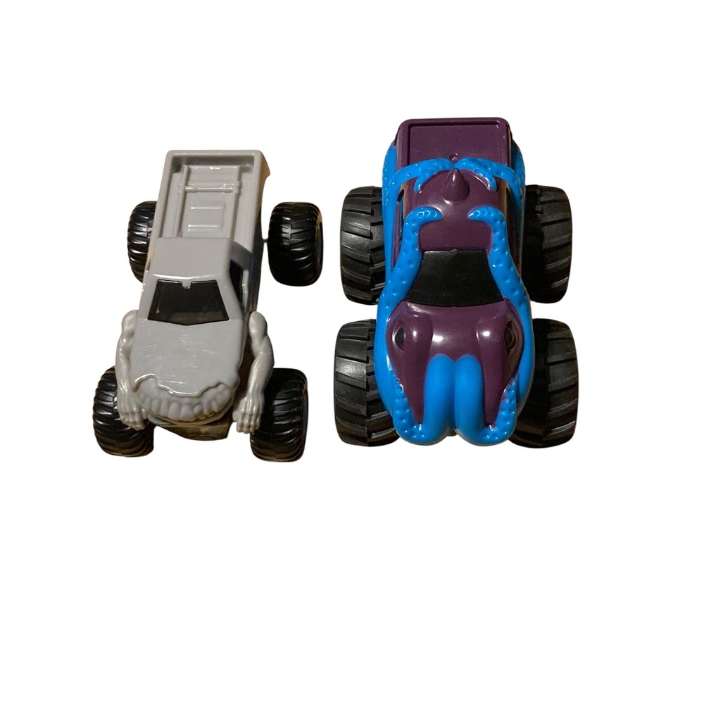 Monster Truck Toy Set Grey Muscle Truck & Purple Blue Octopus Tentacle Truck